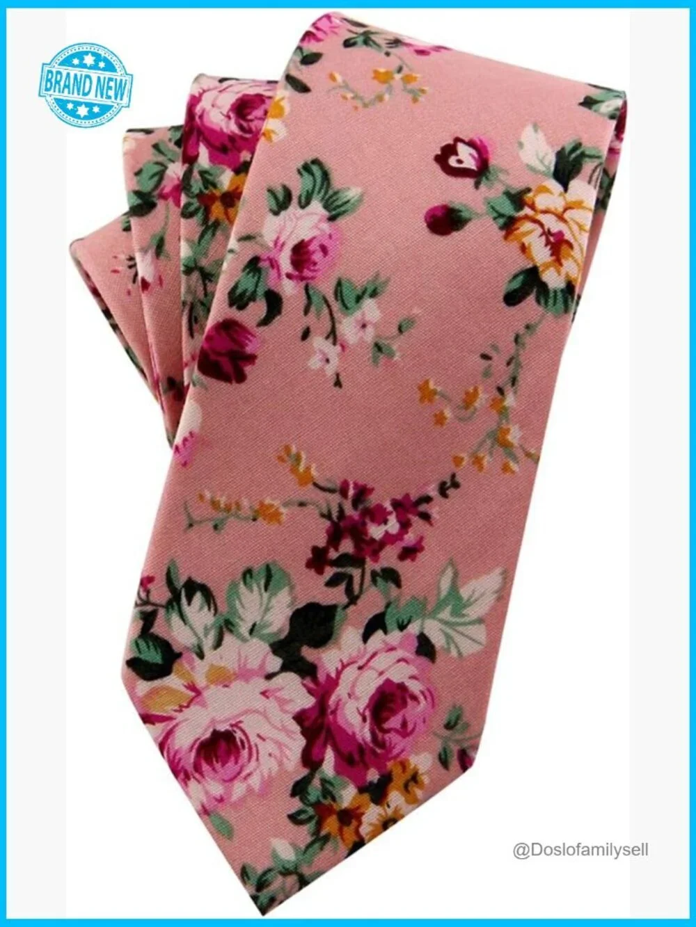 Skinny Tie Floral Cotton Necktie Handmade Classic Elegant Preppy Style